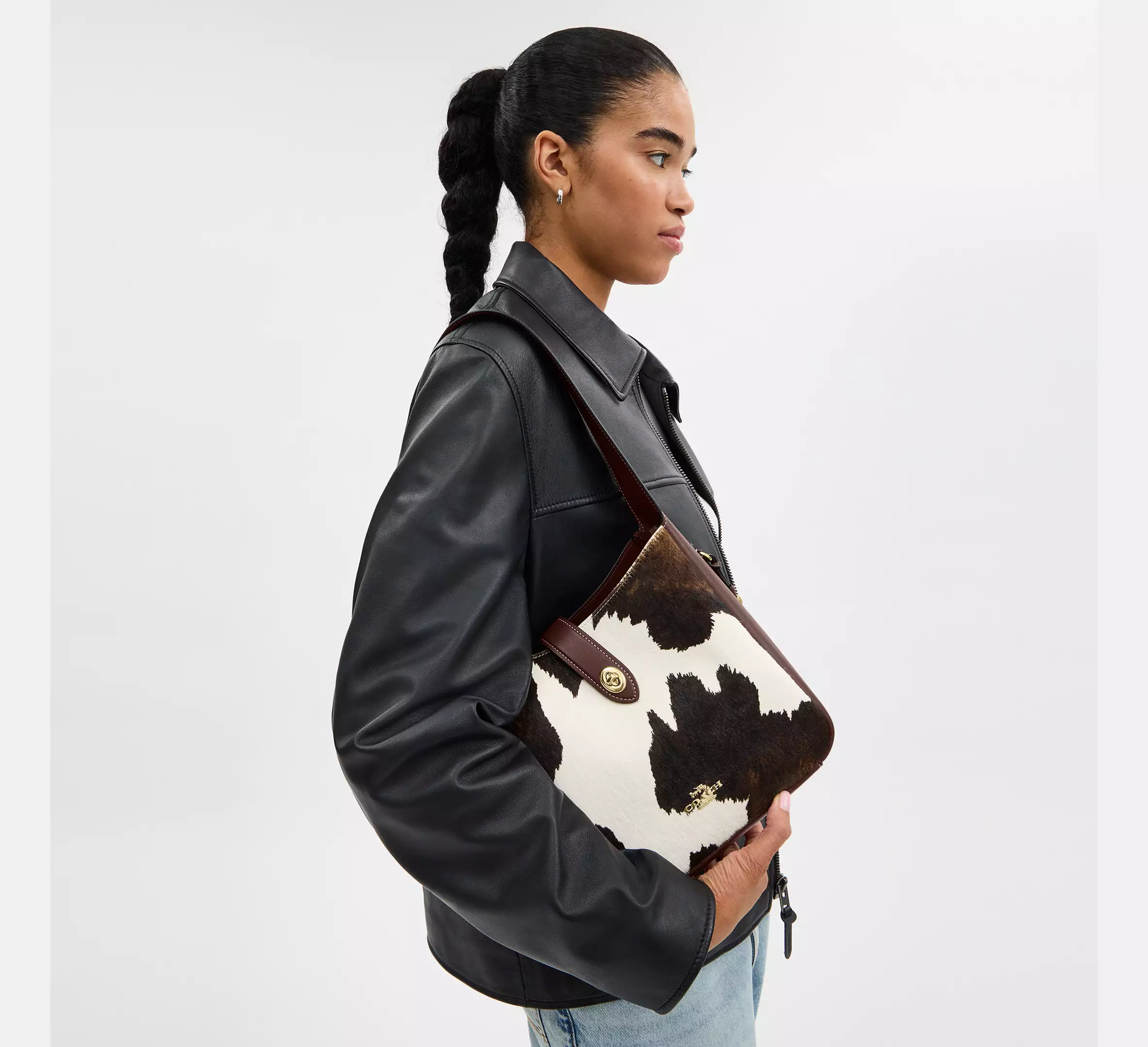  Hadley Convertible Crossbody Bag With Cow Print And Tassel