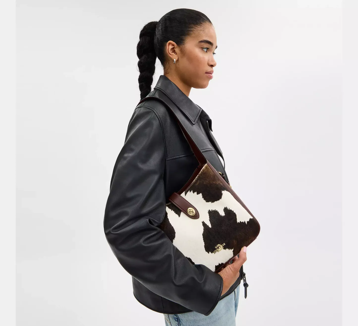  Hadley Convertible Crossbody Bag With Cow Print And Tassel