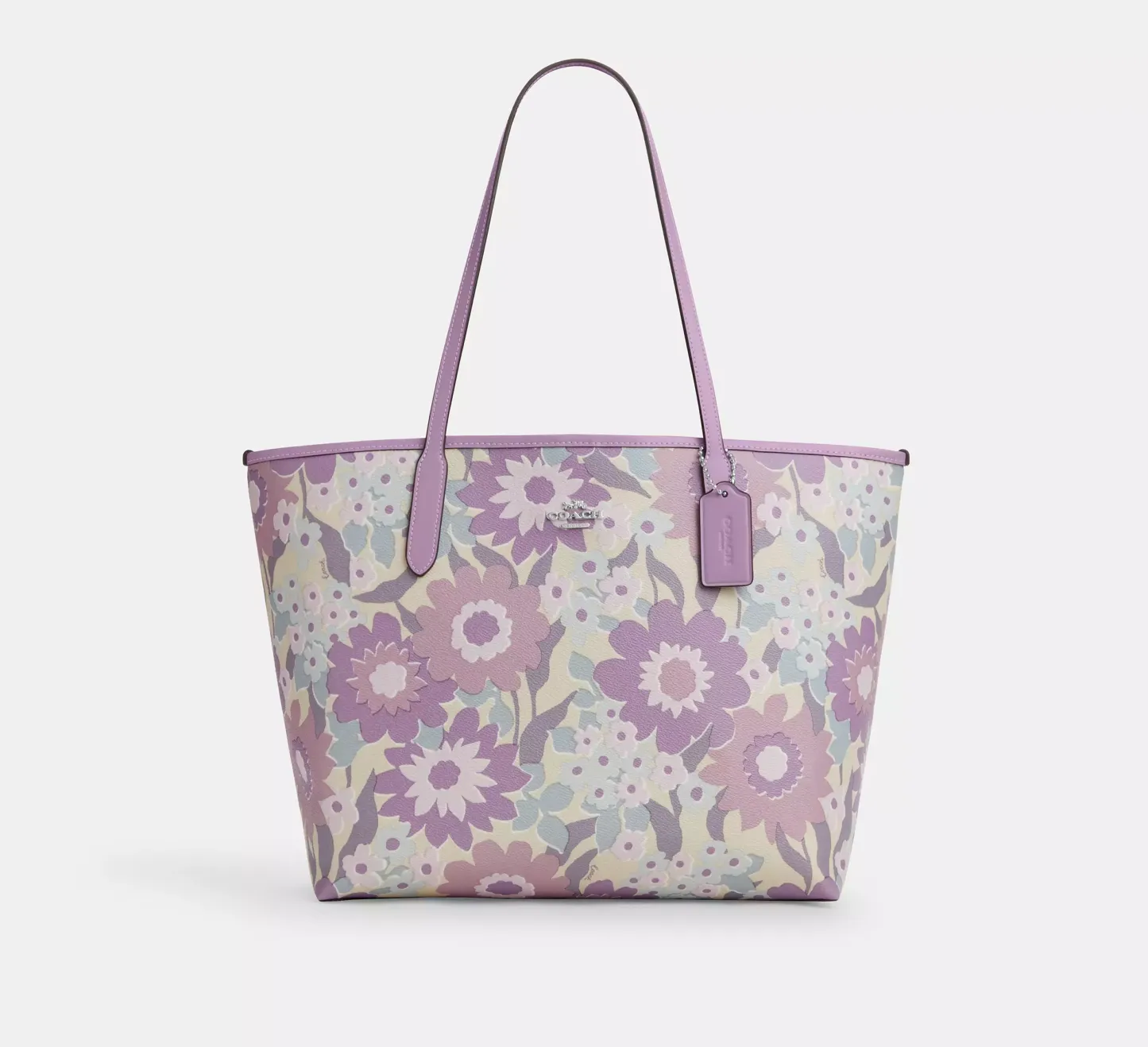 City Tote Bag With Floral Print Sv/Ivory/Purple Multi