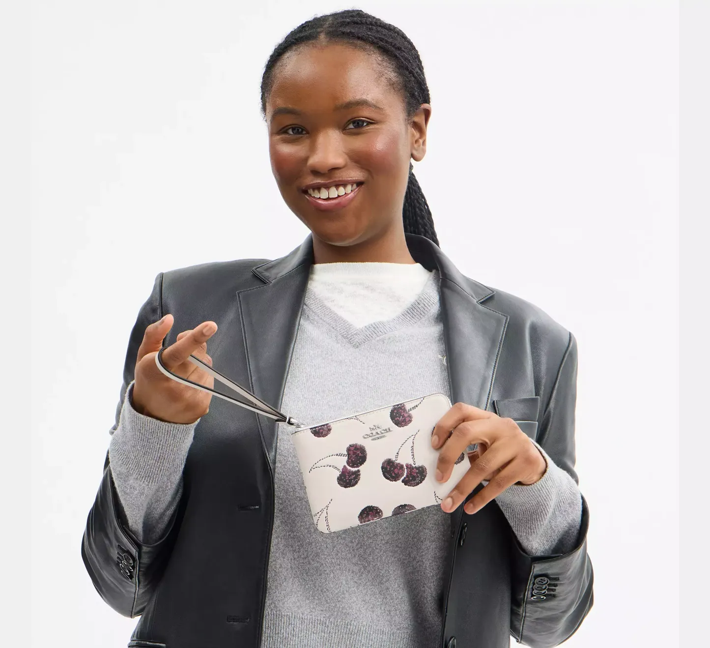 Corner Zip Wristlet With Cherry Print