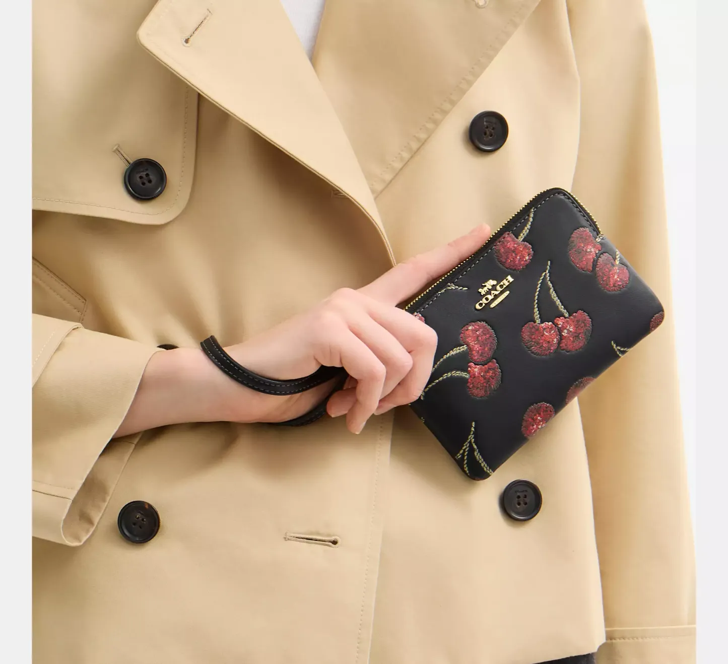 Corner Zip Wristlet With Cherry Print
