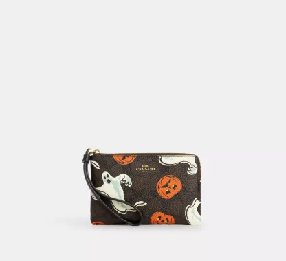 Corner Zip Wristlet In Signature Canvas With Halloween Print