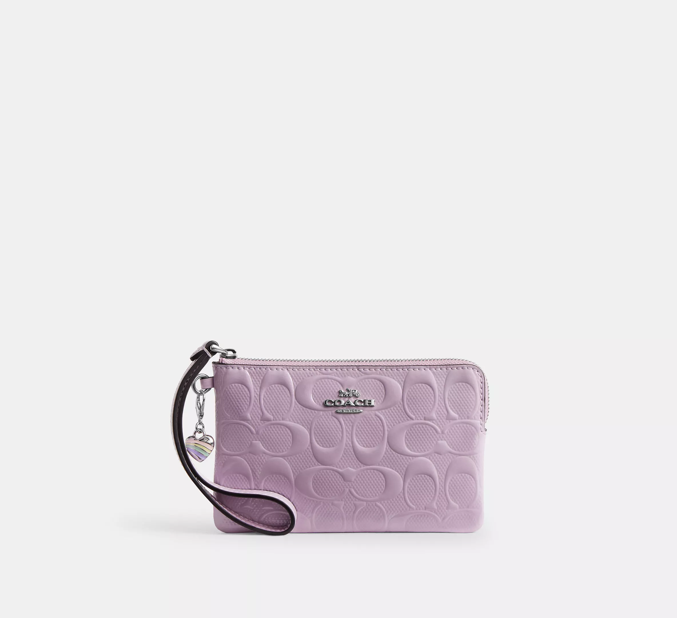 Corner Zip Wristlet In Signature Leather With Heart Charm