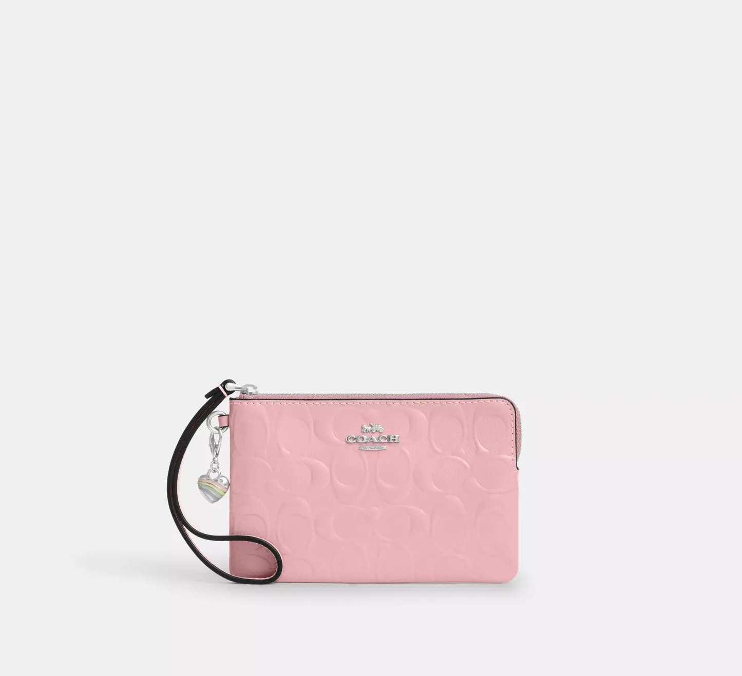 Corner Zip Wristlet In Signature Leather With Heart Charm