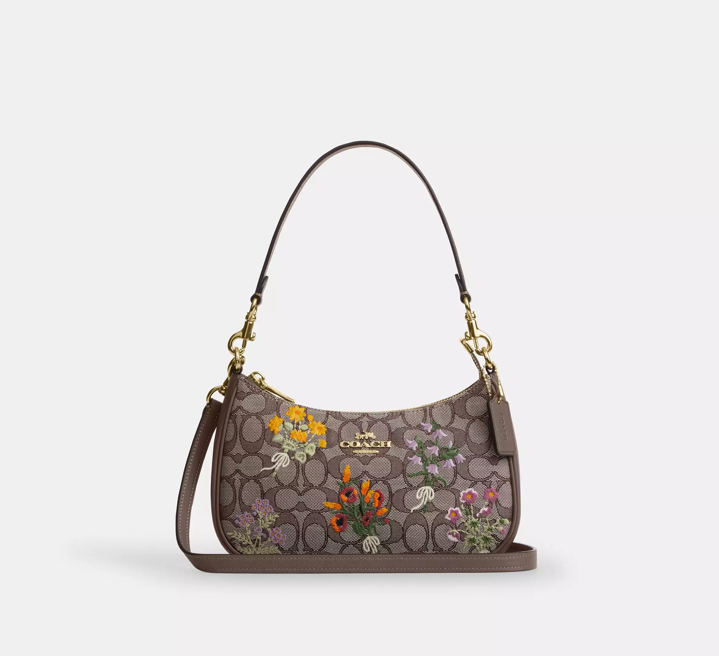 Teri Shoulder Bag In Signature Jacquard With Floral Embroidery