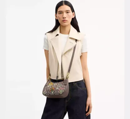 Teri Shoulder Bag In Signature Jacquard With Floral Embroidery