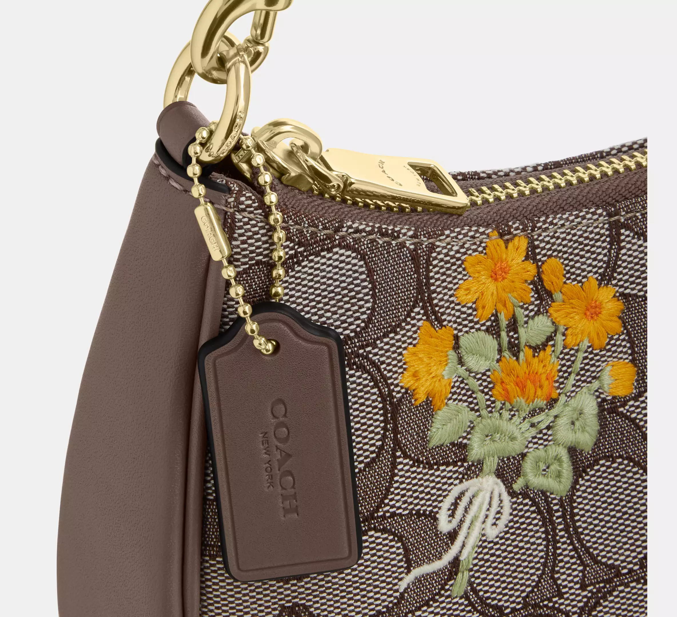 Teri Shoulder Bag In Signature Jacquard With Floral Embroidery