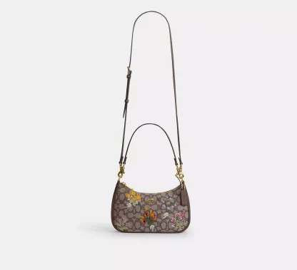 Teri Shoulder Bag In Signature Jacquard With Floral Embroidery