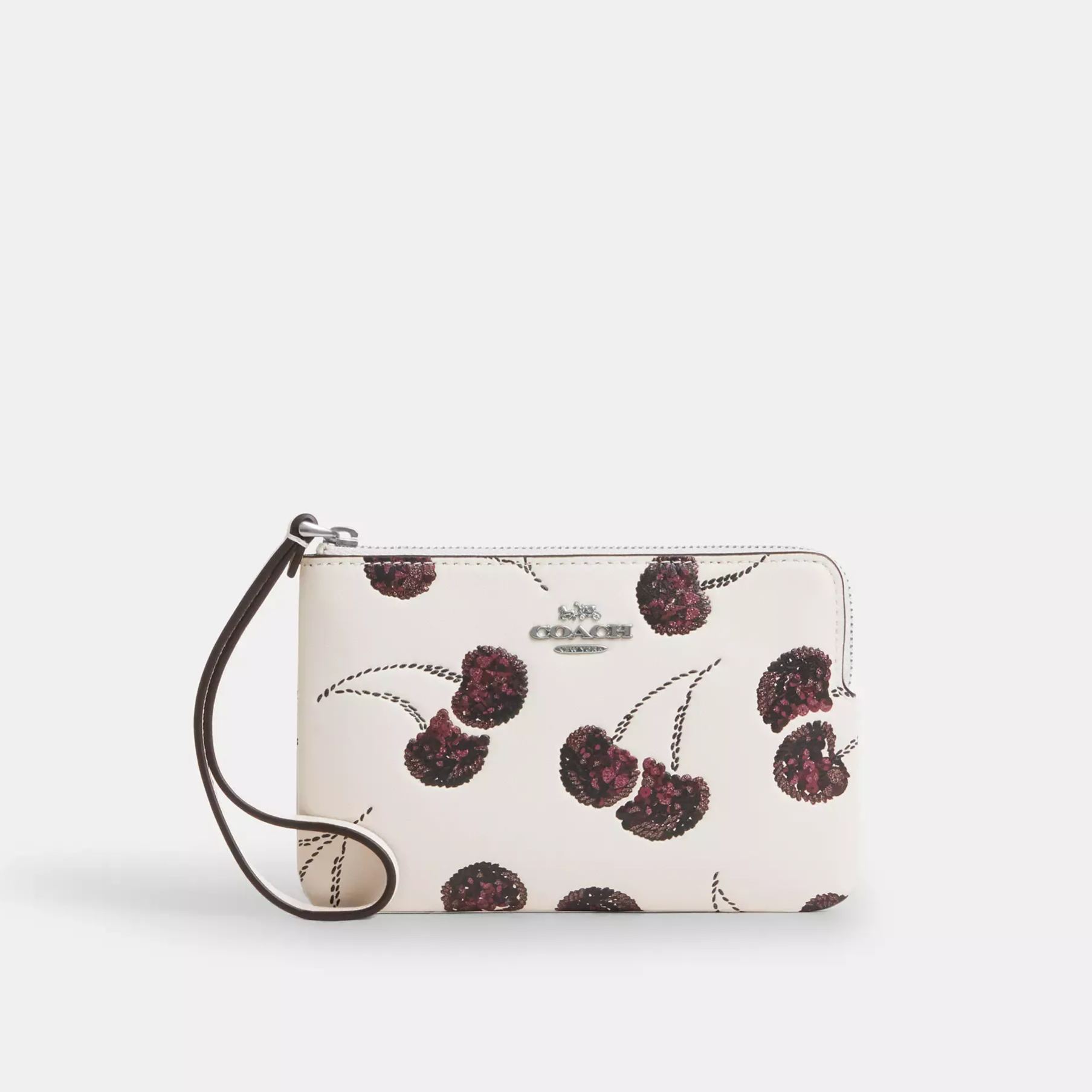 Corner Zip Wristlet With Cherry Print