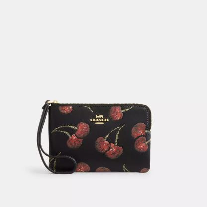 Corner Zip Wristlet With Cherry Print