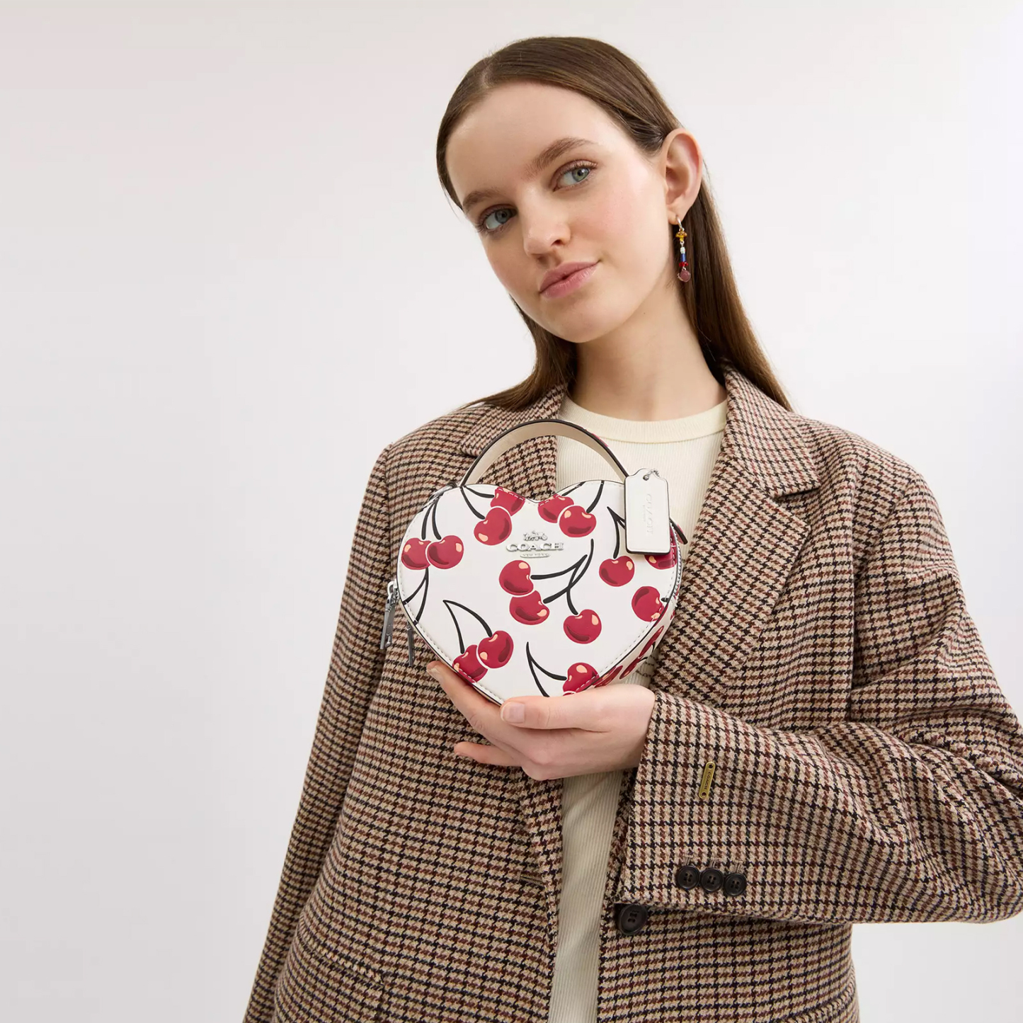 Heart Crossbody Bag In Signature Canvas With Cherry Print