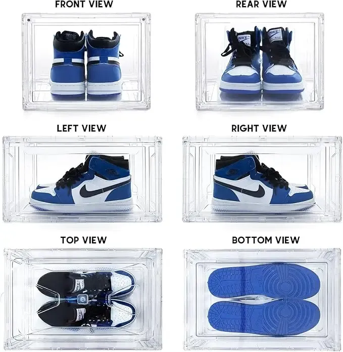 12 Pack Acrylic Clear Shoe Boxes– Ultra Clear Plastic Stackable Sneaker Storage For Sneakerhead. Professional Grade Shoe Display Case with Magnetic Door .Boots and Hat Organizer.Fits US Size 15