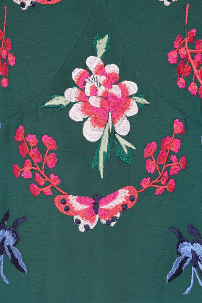 Green Floral Embroidered Midi Dress