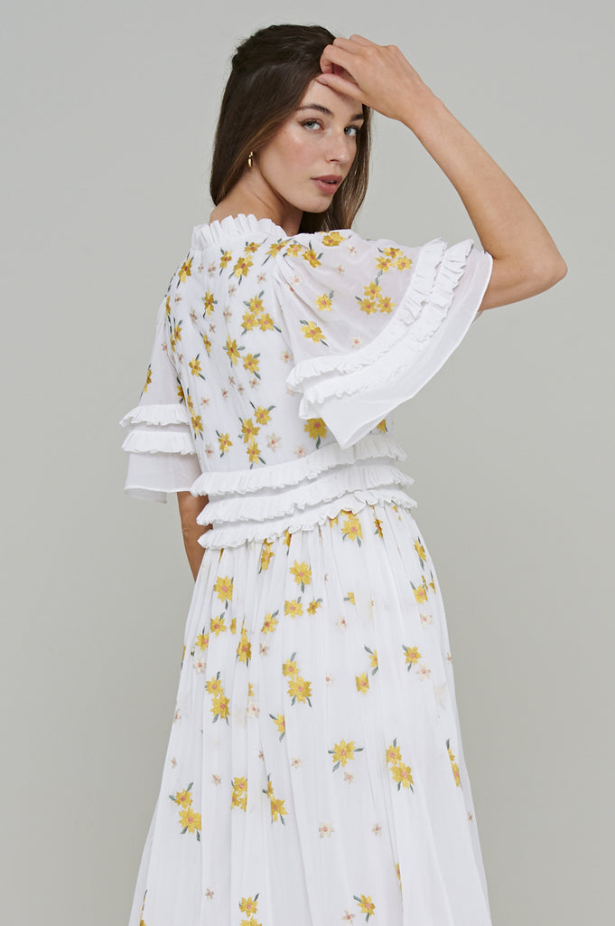 White Floral Embroidered Maxi Dress