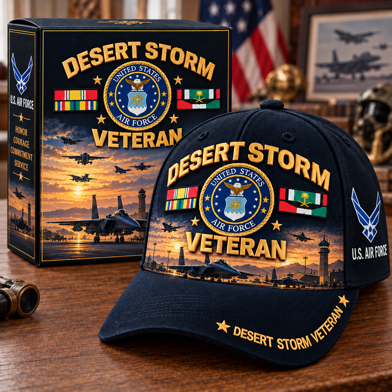 U.S. Air Force Desert Storm Veteran Tribute Cap with aircraft and Air Force-inspired insignia