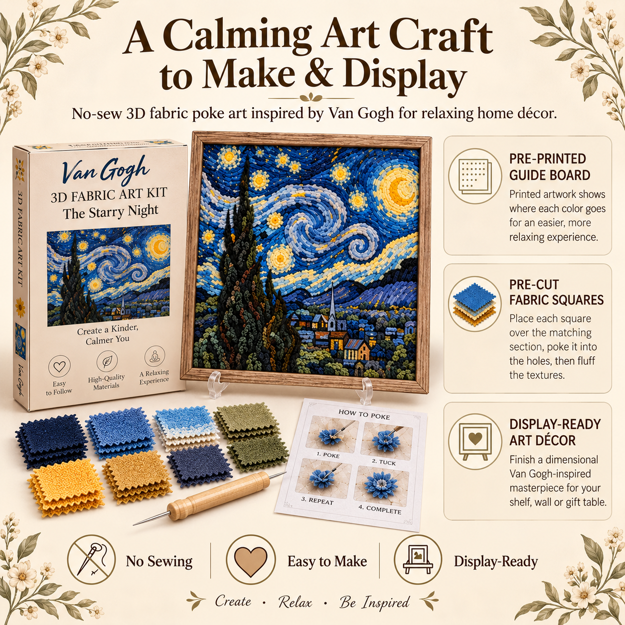 What's included in the Van Gogh fabric art kit