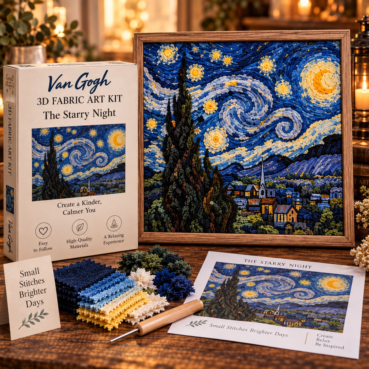 The Starry Night dimensional fabric artwork