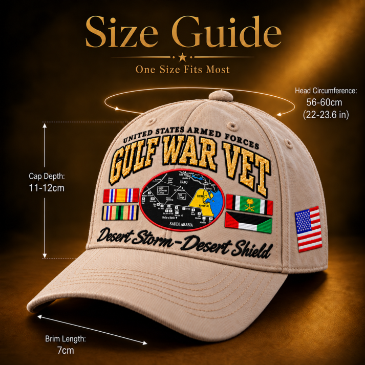 Size guide for the Gulf War Veteran tribute cap