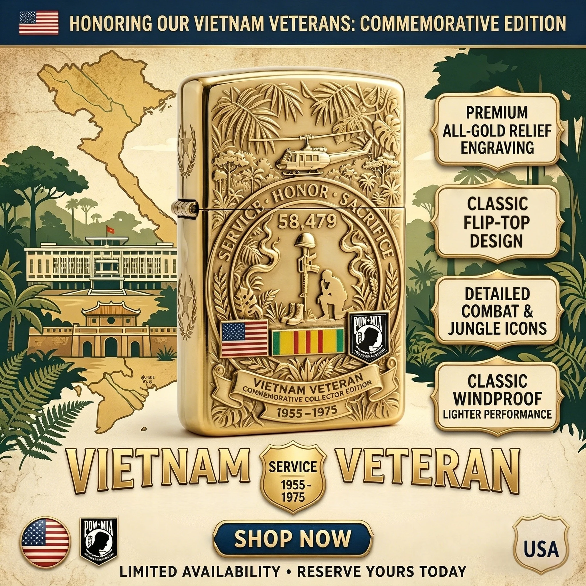 🇺🇸 Last Day Promo: 49% OFF 🎖️Vietnam Veteran Commemorative Limited Edition Lighter - Buy 2 Get 1 Free & ✈️Free Shipping Today!