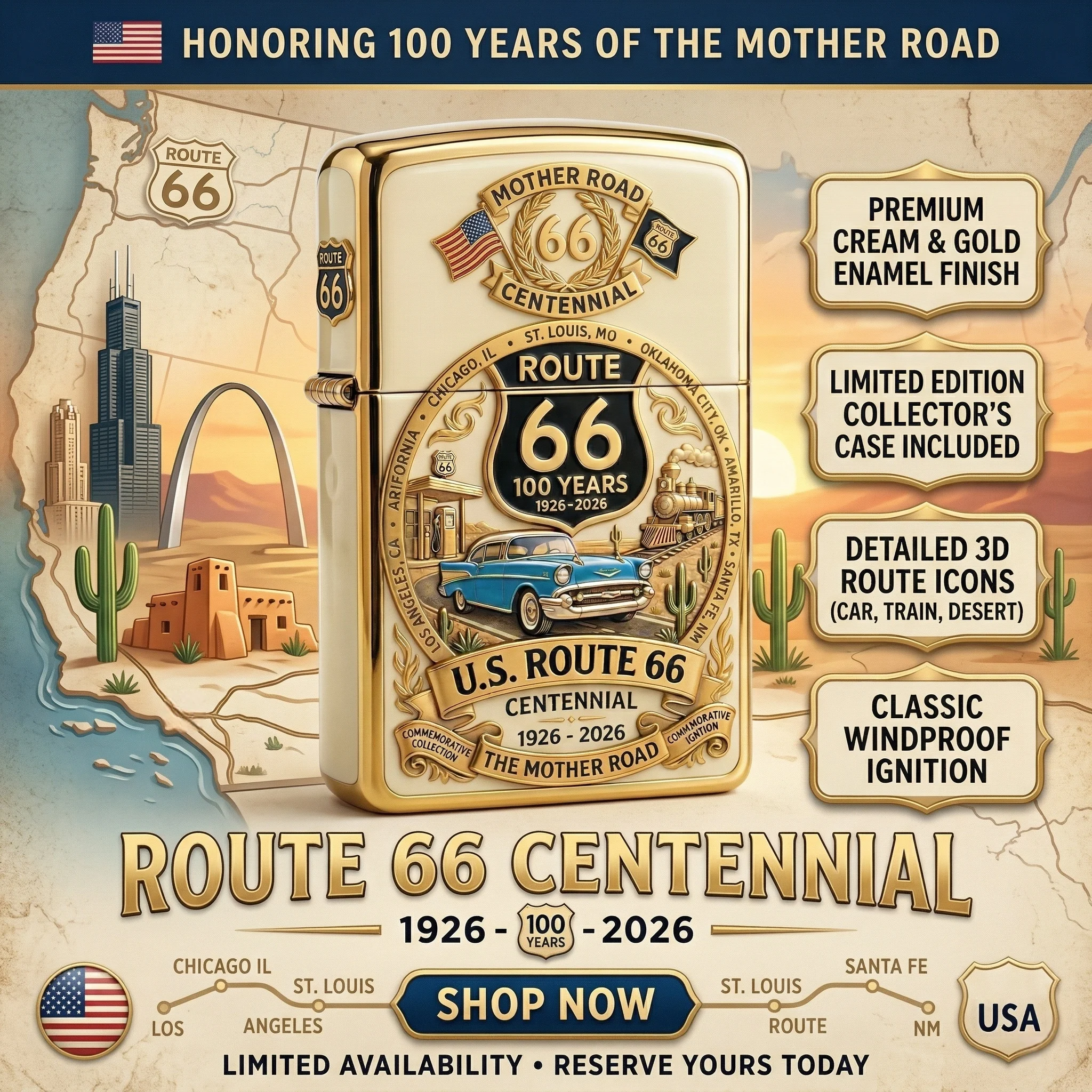 🚗Last Day Promo: 49% OFF 🎖️ U.S. Route 66 Centennial Limited Edition Lighter - ✈️Buy 2 Free Shipping Today!