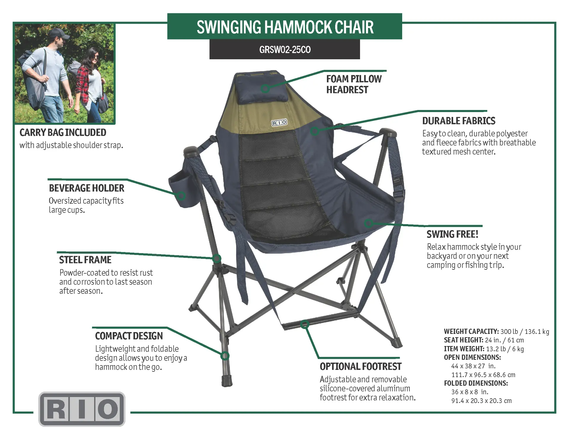 🔥This Week's Special Sale BUY 2 GET 1 FREE🔥RIO Swinging Hammock Chair with Footrest