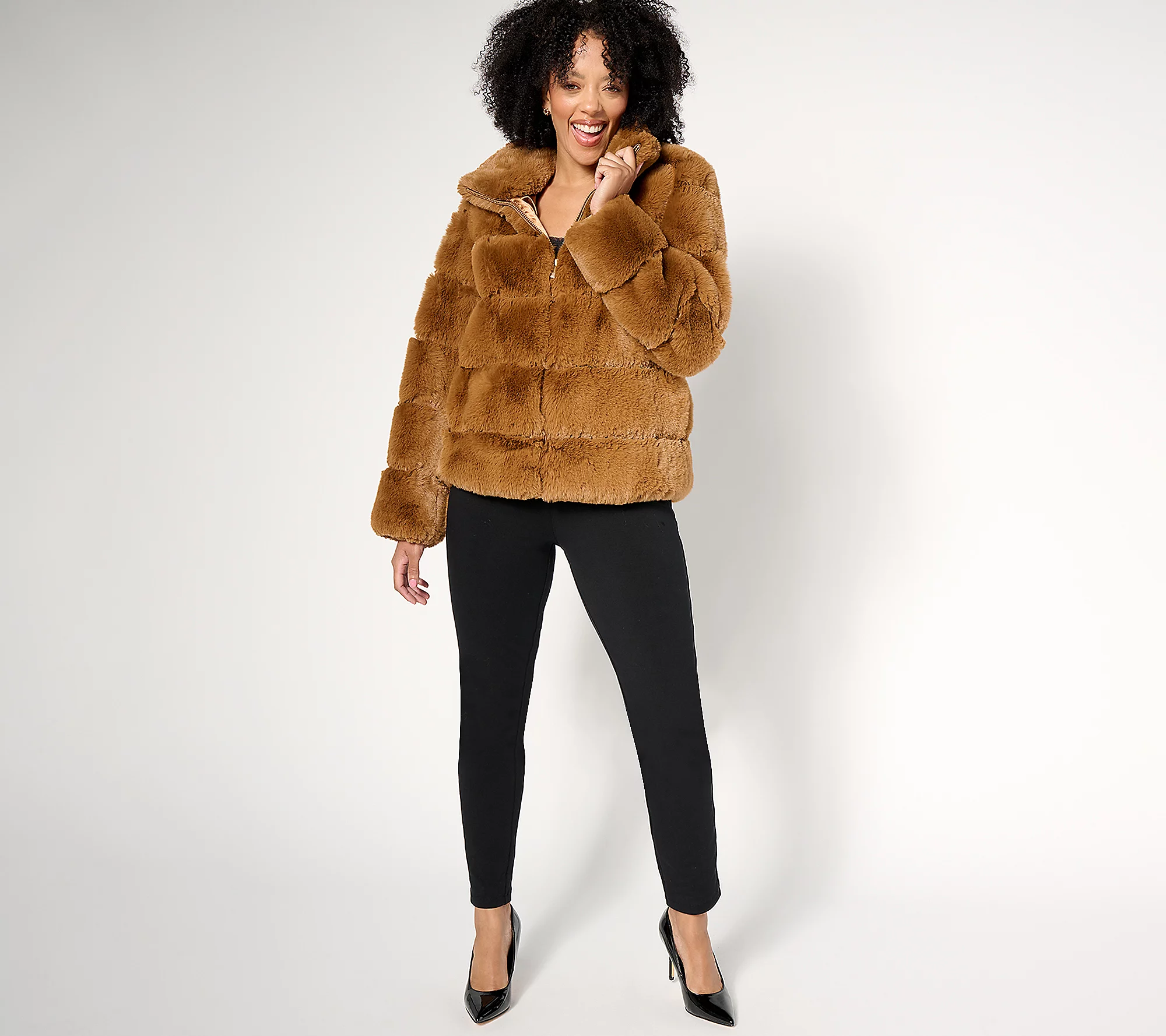 💝𝐐𝐕𝐂 𝐁𝐥𝐚𝐜𝐤 𝐅𝐫𝐢𝐝𝐚𝐲 𝐏𝐫𝐢𝐜𝐞𝐬✨Dennis Basso Zip Front Sculpted Faux Fur Jacket