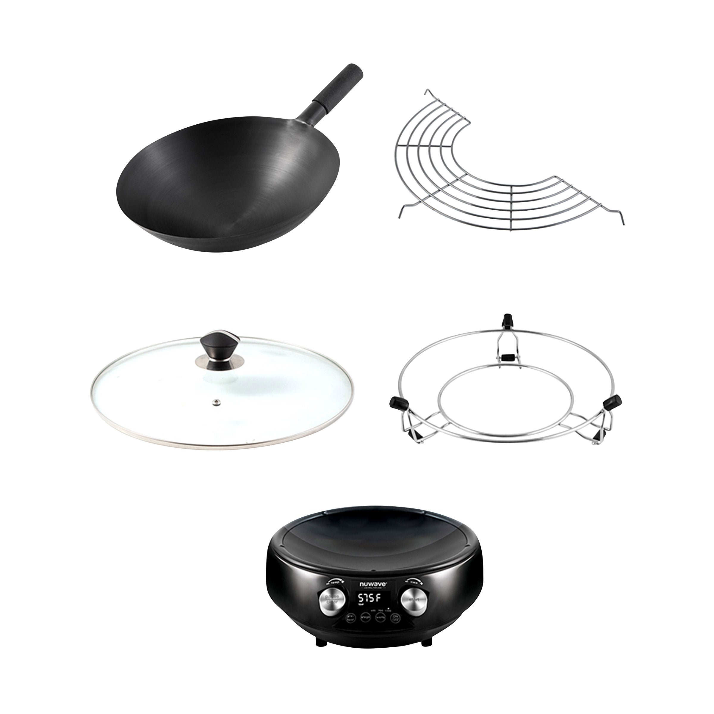 🔥This Week's Special Sale🔥Hot Wok with 14" Carbon Steel Wok, Glass Lid & Stand