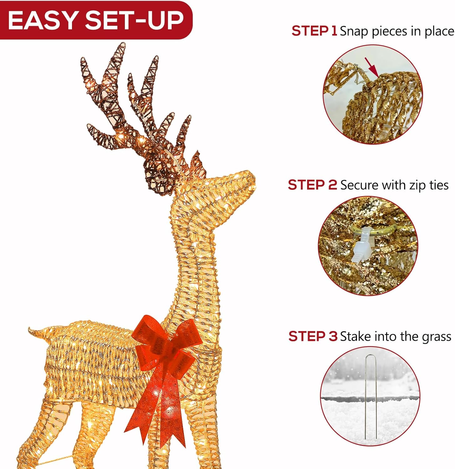 💝𝐐𝐕𝐂 𝐃𝐞𝐚𝐥𝐬 𝐨𝐧 𝐭𝐡𝐞 𝐃𝐚𝐢𝐥𝐲✨6ft (1.8m) Indoor/Outdoor Christmas Reindeer Family with 882 LED Lights, Set of 3