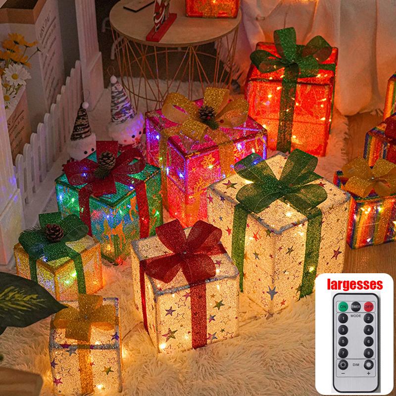 🎁 3-Pack Traditional LED Gift Box Decor (60LED) – 🎄 Indoor/Outdoor Christmas Use (Batteries Not Included) ✨