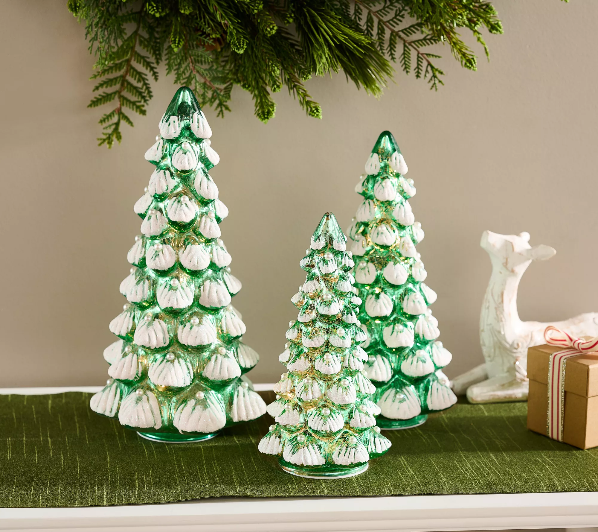 💝Last Day of Clearance!!💝BUY MORE SAVE MORE✨Set of 3 Illuminated Snow Tipped w/ Pearl Trees by Valerie