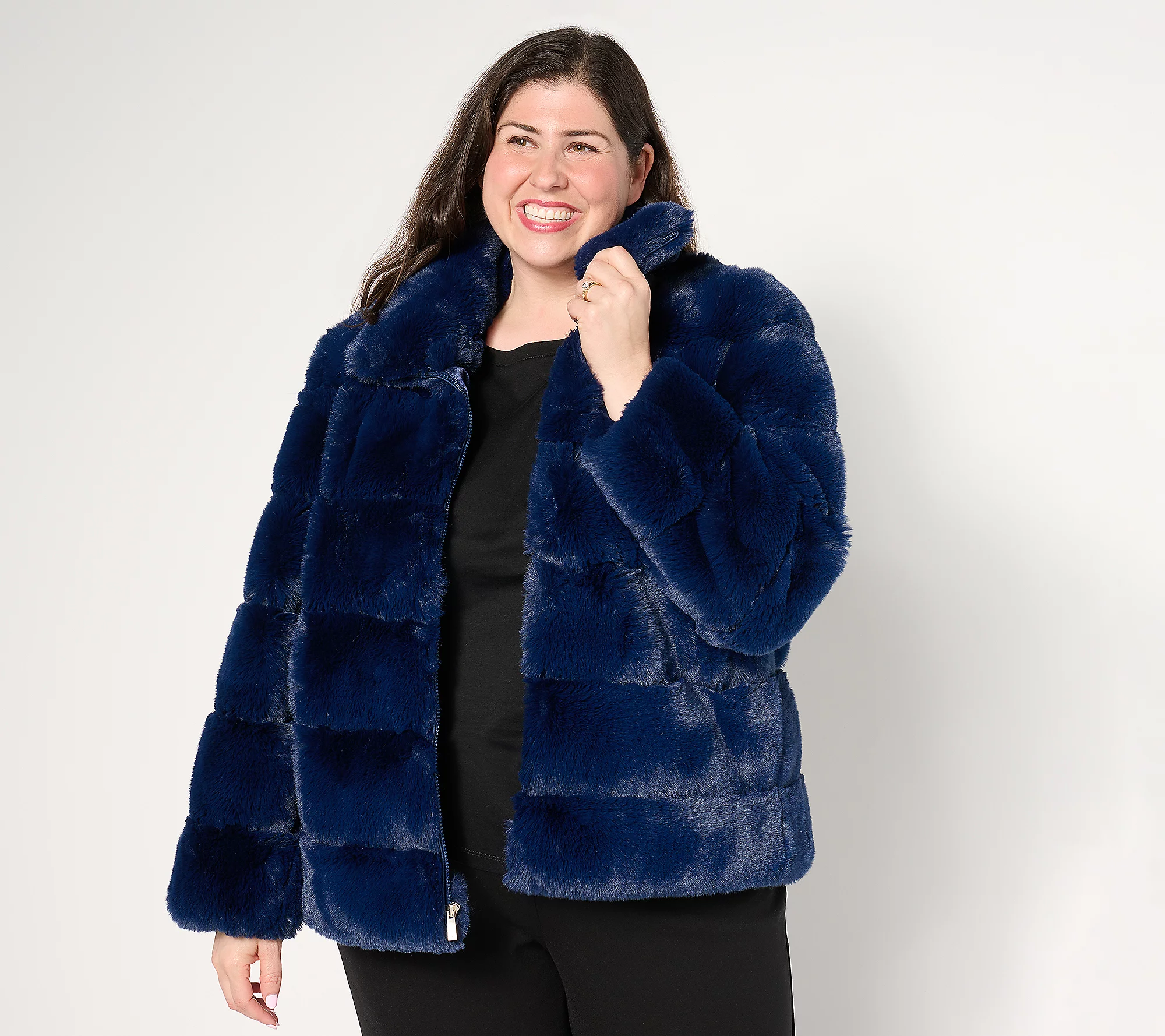 💝𝐐𝐕𝐂 𝐁𝐥𝐚𝐜𝐤 𝐅𝐫𝐢𝐝𝐚𝐲 𝐏𝐫𝐢𝐜𝐞𝐬✨Dennis Basso Zip Front Sculpted Faux Fur Jacket
