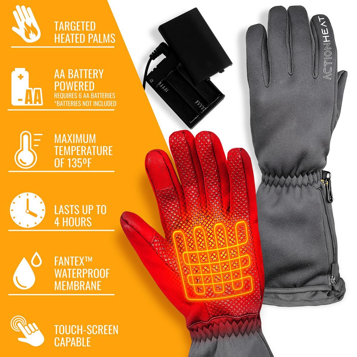 🎄Christmas Sale - Buy 1 Get 1 Free🎁ActionHeat Adjustable AA Battery Heated Snow Gloves