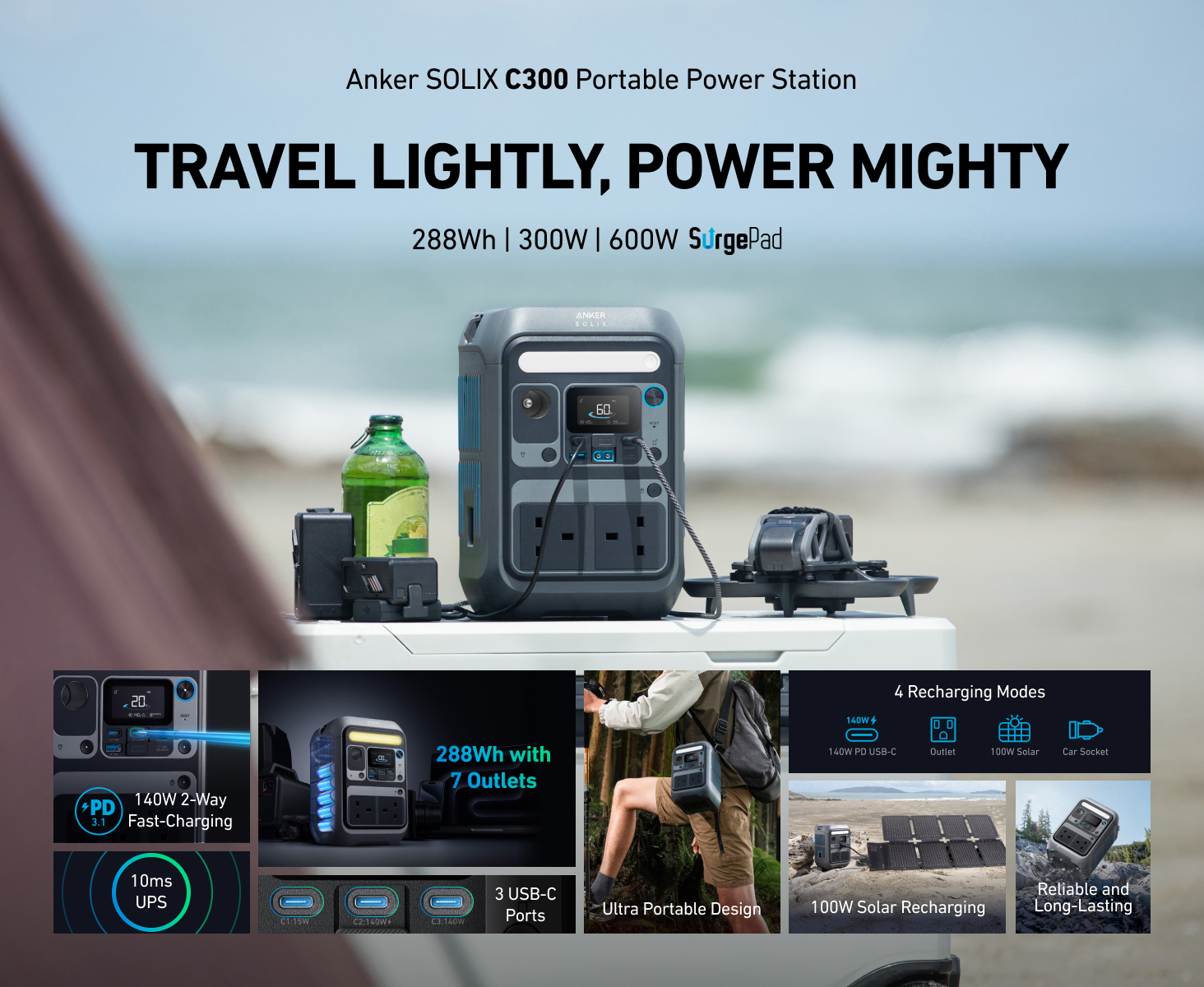 🎄Today's Special Value🎁Anker - SOLIX C300X DC Portable Power Station 288Wh (90,000mAh)