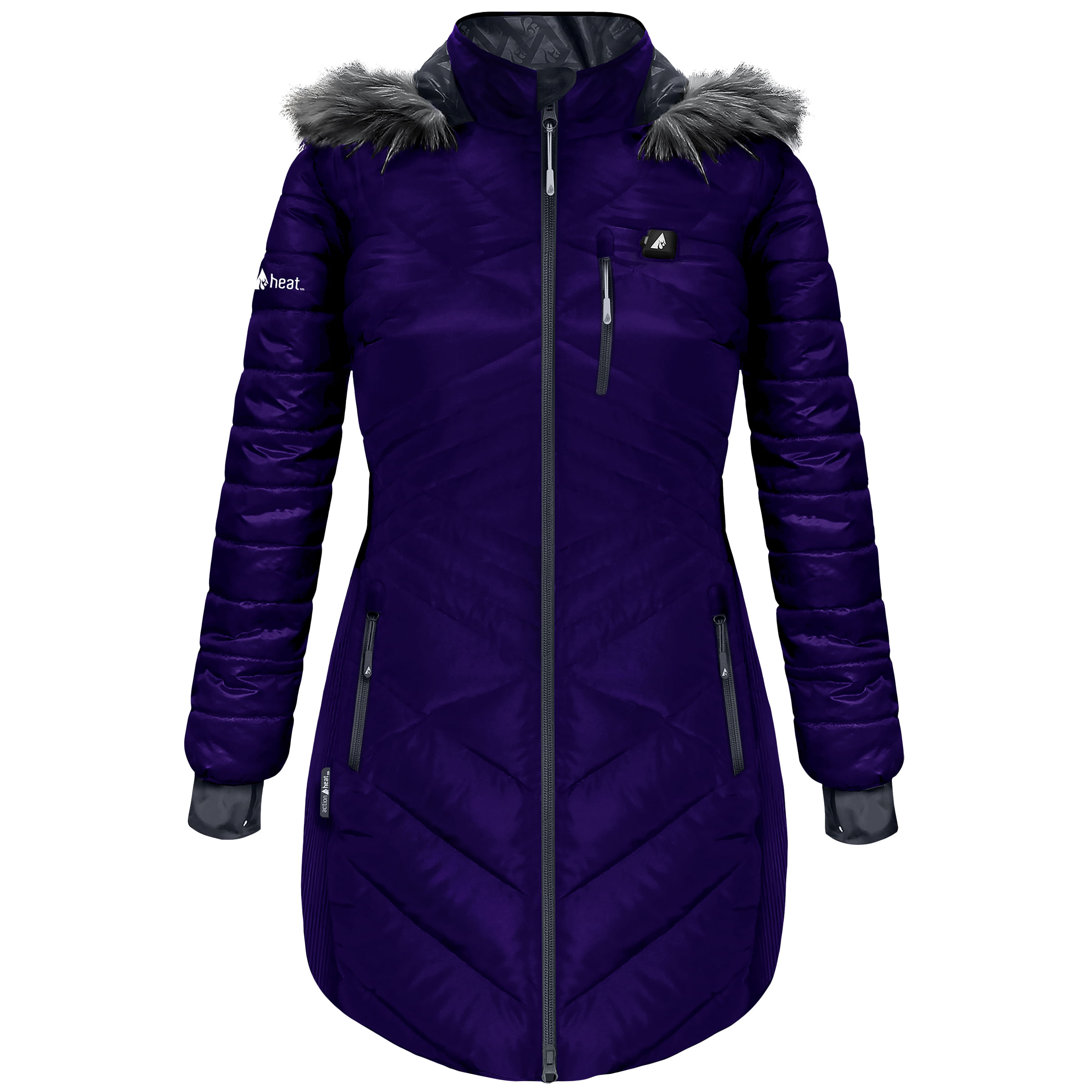 🎄Today's Special Value®🎁5V Battery Heated Long Puffer Jacket with Fur Hood - Women's