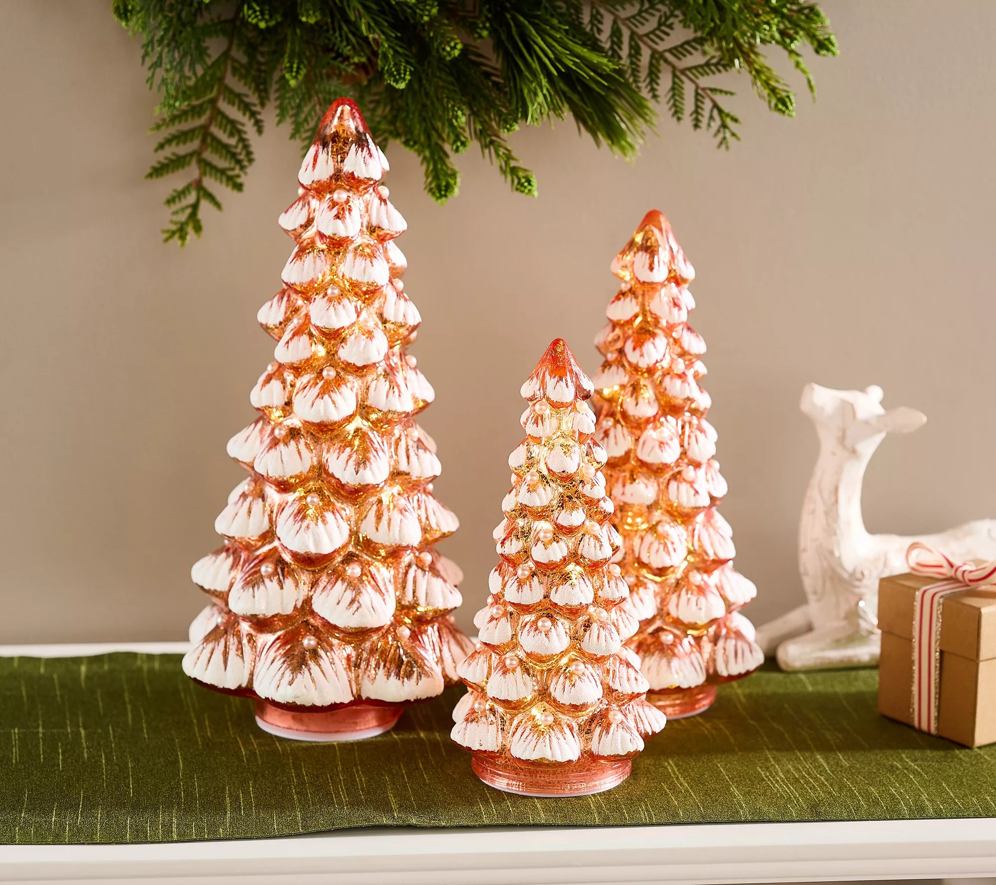 💝Last Day of Clearance!!💝BUY MORE SAVE MORE✨Set of 3 Illuminated Snow Tipped w/ Pearl Trees by Valerie