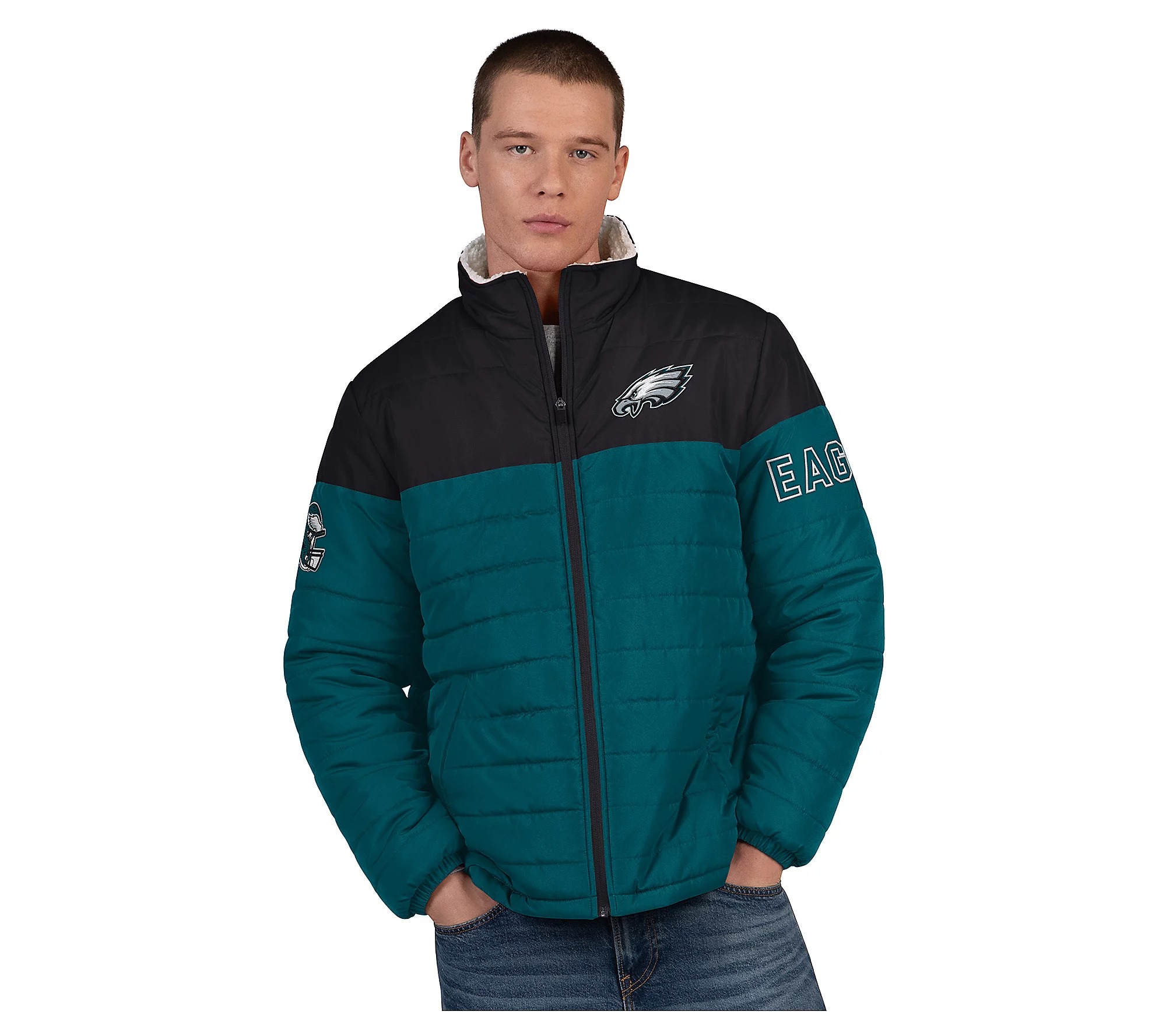 💝𝐐𝐕𝐂'𝐬 𝐁𝐥𝐚𝐜𝐤 𝐅𝐫𝐢𝐝𝐚𝐲 𝐃𝐞𝐚𝐥𝐬 - 𝐁𝐮𝐲 𝟏 𝐆𝐞𝐭 𝟏 𝐅𝐫𝐞𝐞✨NFL Officially Licensed Men's Polyfilled Sherpa Lined Jacket