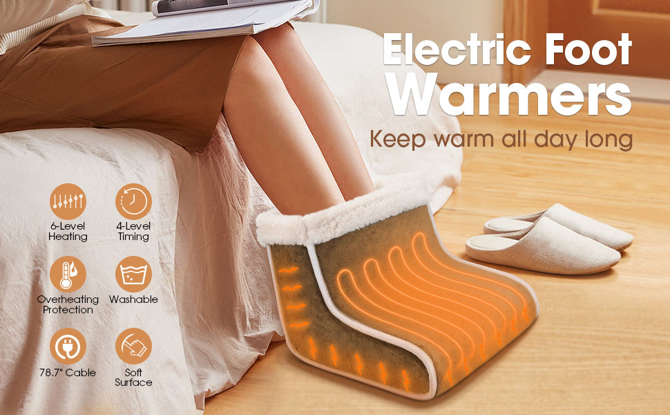 Amazon.com: Electric Foot Warmer, Rapid Heating Pad for Feet, 6-Level Heating  Feet Warmers Washable, Heated Slippers Christmas Gift for Women Men :  Health & Household