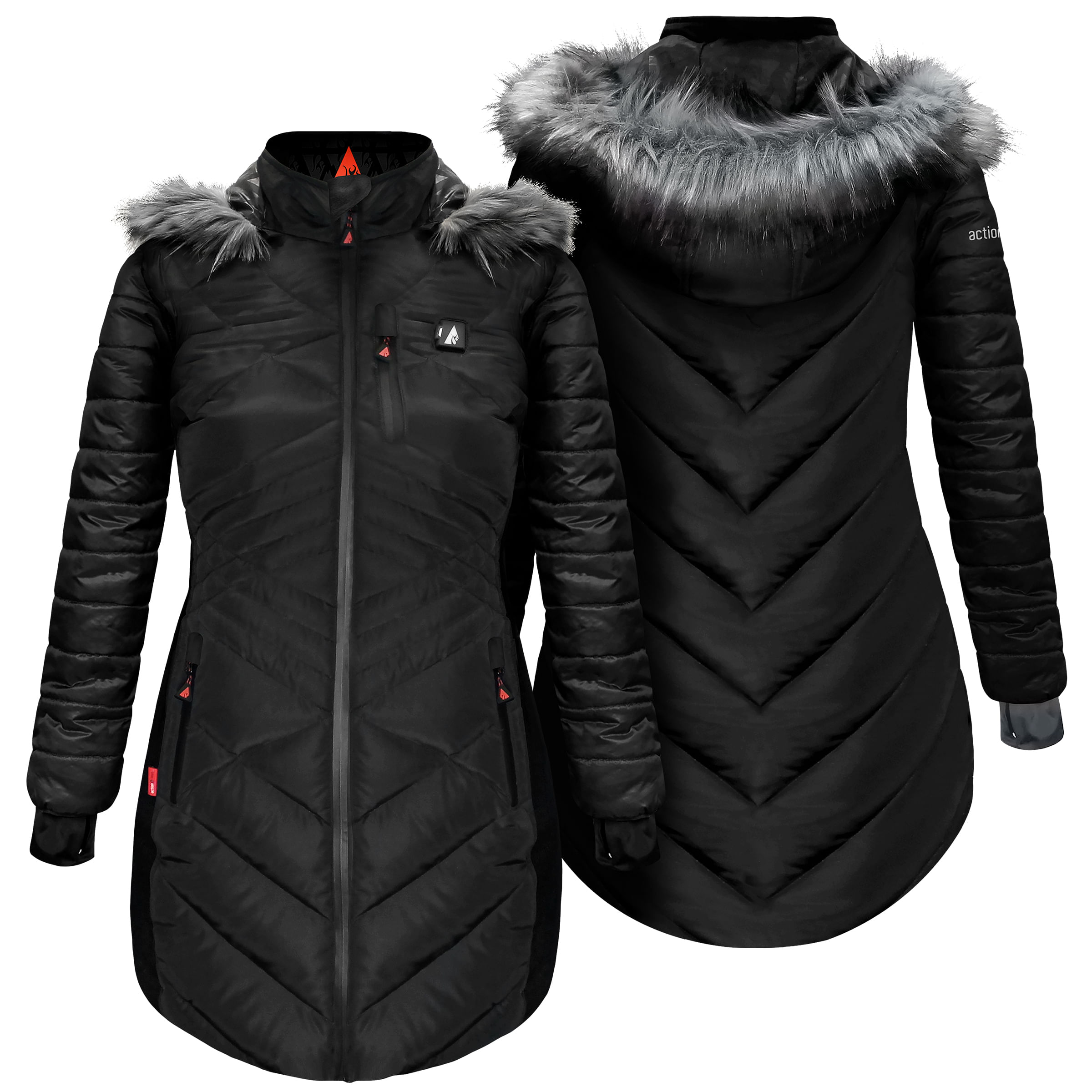 🎄Today's Special Value®🎁5V Battery Heated Long Puffer Jacket with Fur Hood - Women's