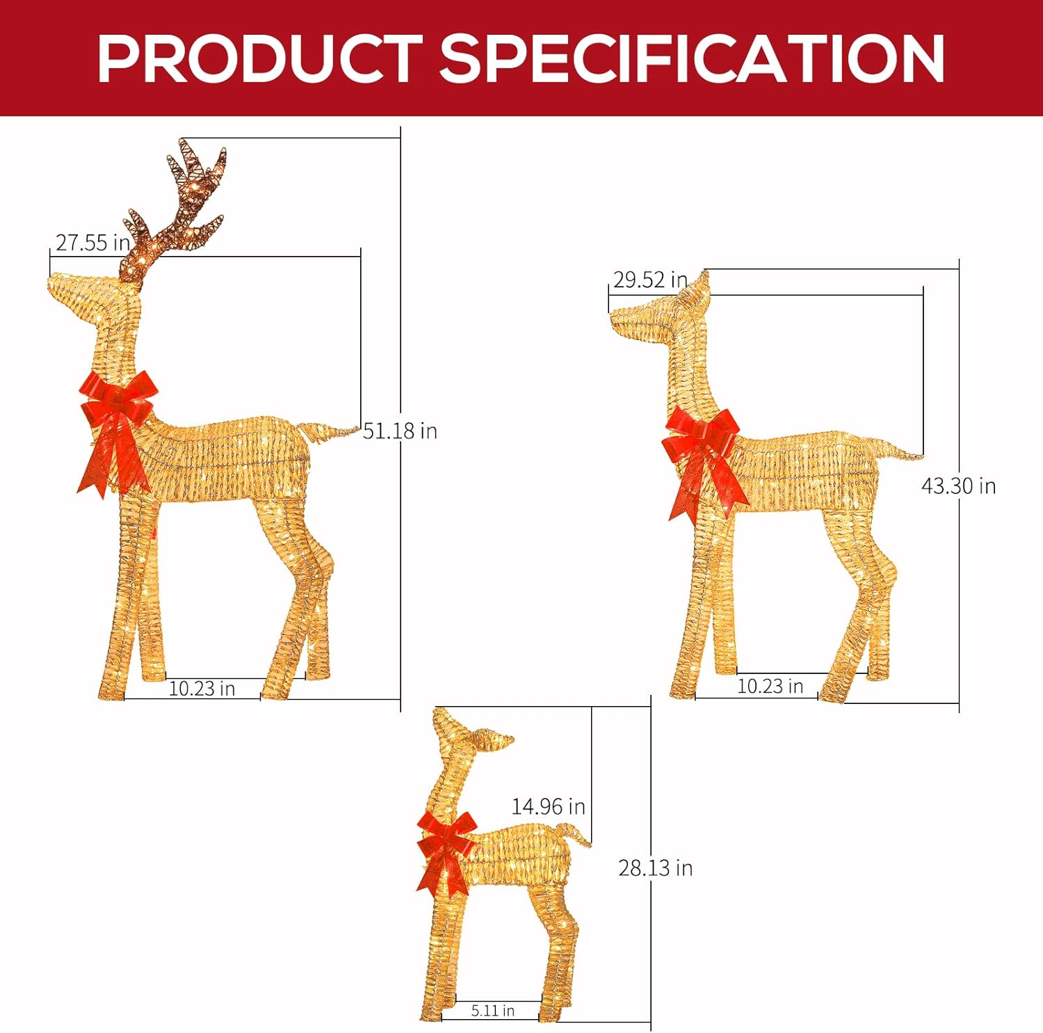 💝𝐐𝐕𝐂 𝐃𝐞𝐚𝐥𝐬 𝐨𝐧 𝐭𝐡𝐞 𝐃𝐚𝐢𝐥𝐲✨6ft (1.8m) Indoor/Outdoor Christmas Reindeer Family with 882 LED Lights, Set of 3