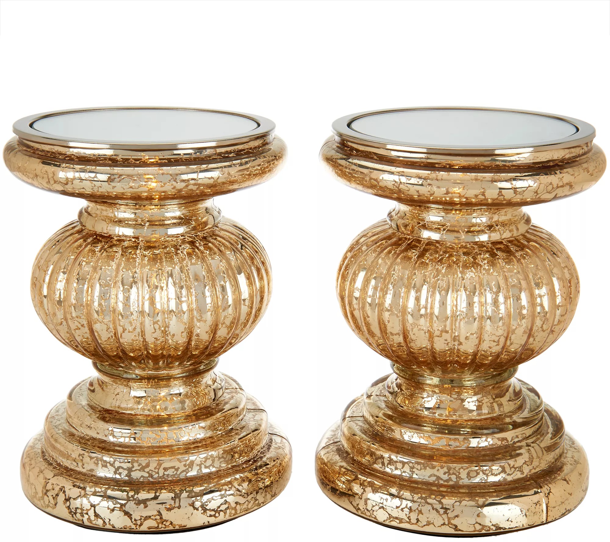 💝𝐐𝐕𝐂 𝐃𝐞𝐚𝐥𝐬 𝐨𝐧 𝐭𝐡𝐞 𝐃𝐚𝐢𝐥𝐲 - 𝐁𝐮𝐲 𝟐 𝐆𝐞𝐭 𝟐 𝐅𝐫𝐞𝐞✨Set of 2 Lit Candle Holder Pedestals with Mirror Inserts by Valerie