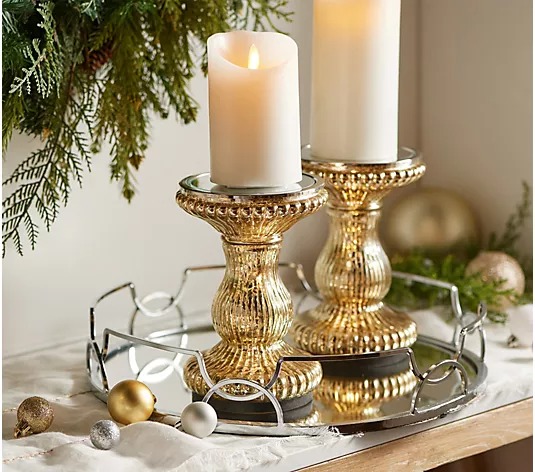 💝𝐐𝐕𝐂 𝐃𝐞𝐚𝐥𝐬 𝐨𝐧 𝐭𝐡𝐞 𝐃𝐚𝐢𝐥𝐲 - 𝐁𝐮𝐲 𝟐 𝐆𝐞𝐭 𝟐 𝐅𝐫𝐞𝐞✨Set of 2 Lit Candle Holder Pedestals with Mirror Inserts by Valerie