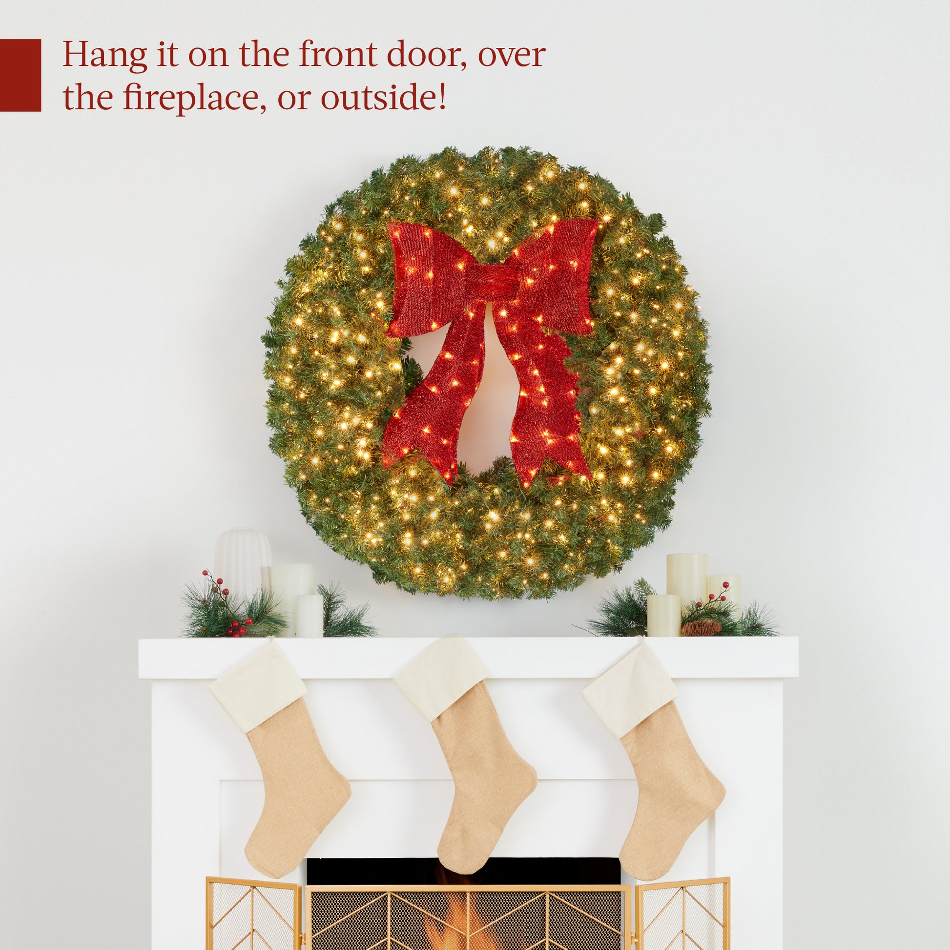 💝𝐐𝐕𝐂 𝐃𝐞𝐚𝐥𝐬 𝐨𝐧 𝐭𝐡𝐞 𝐃𝐚𝐢𝐥𝐲✨Artificial Pre-Lit Fir Christmas Wreath Décor w/ Red Bow
