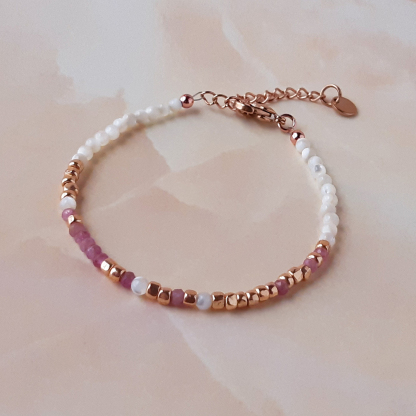 Pink Tourmaline Morse Code Breast Cancer Bracelet