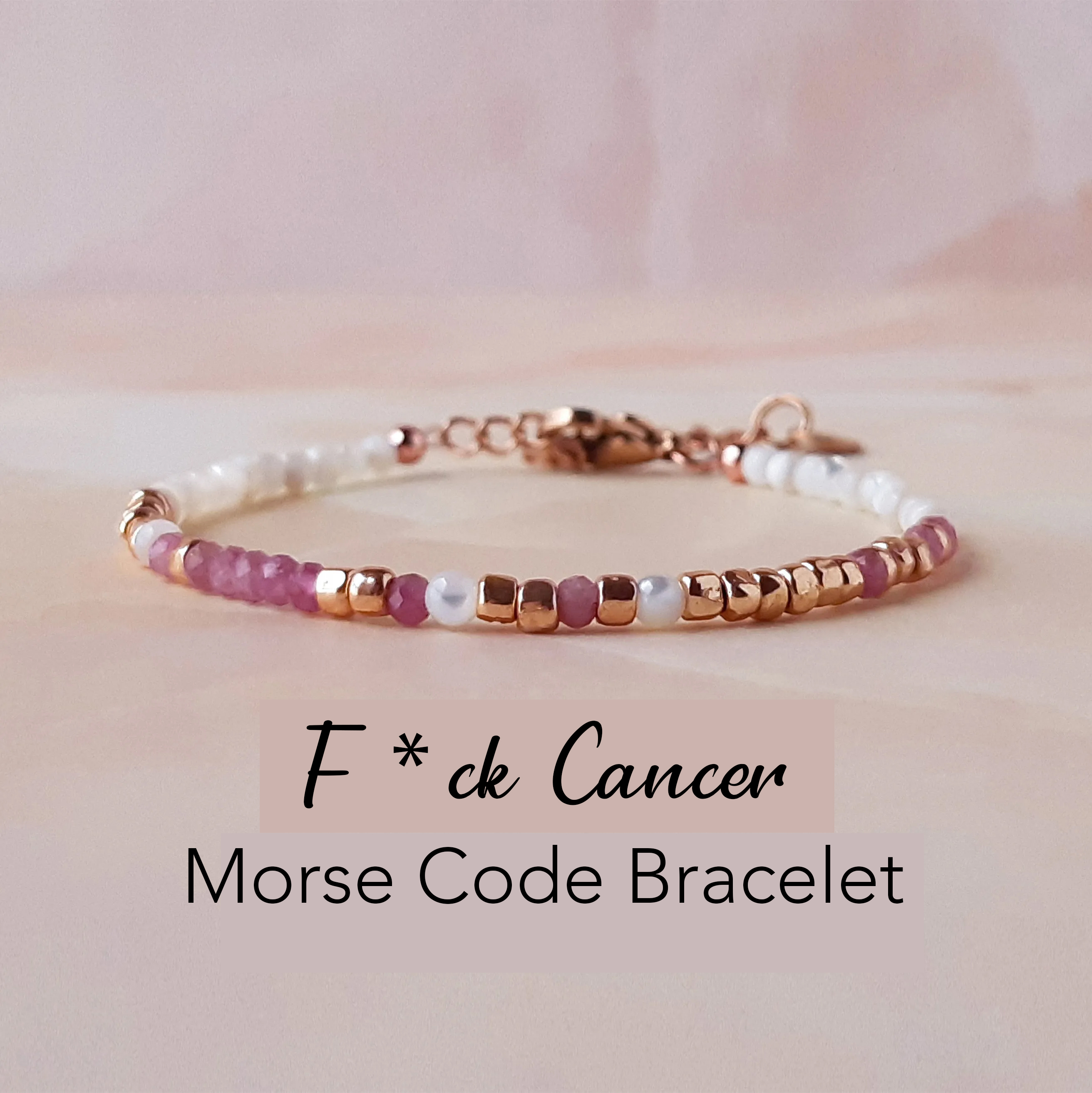 Pink Tourmaline Morse Code Breast Cancer Bracelet