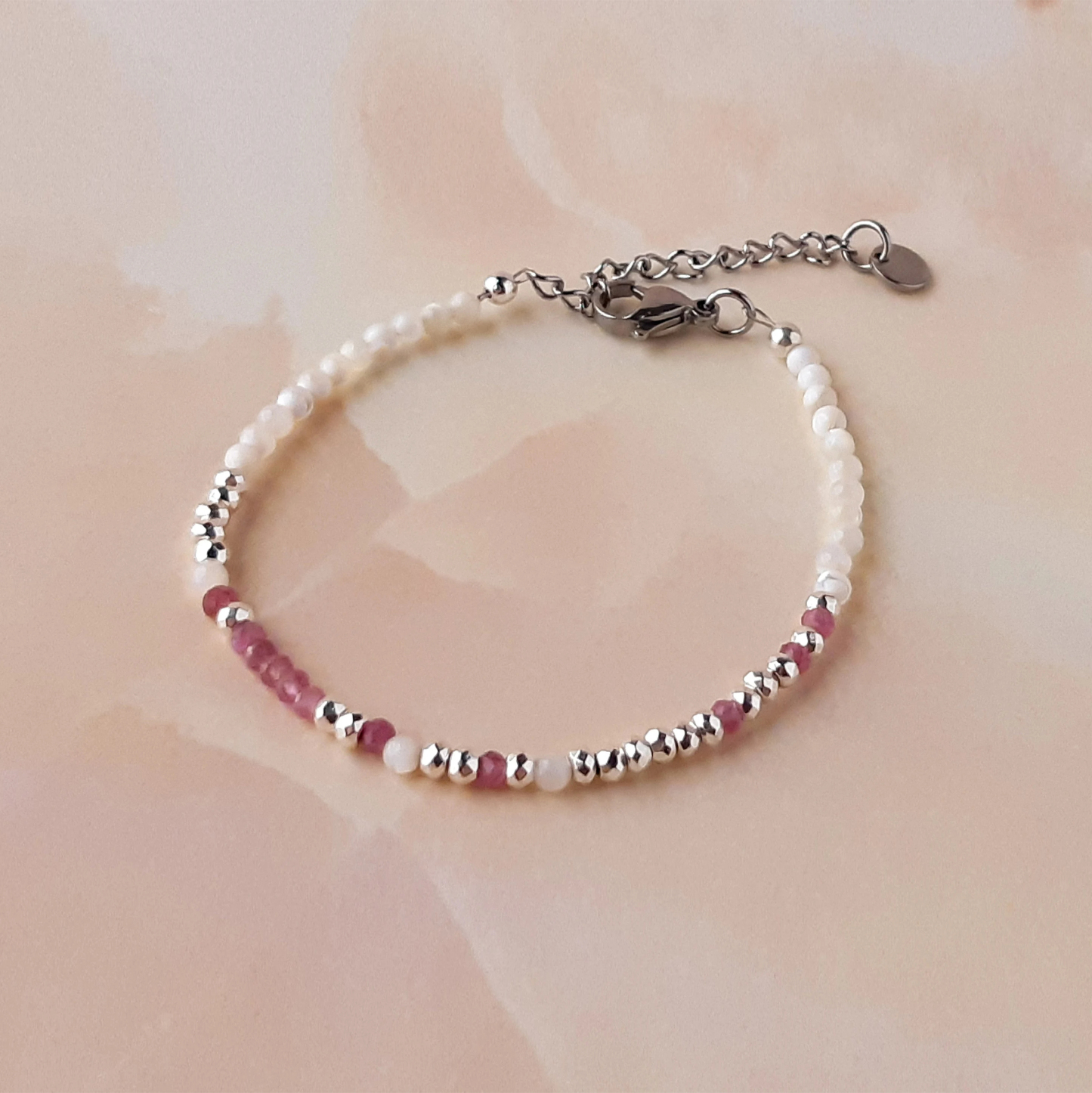 Pink Tourmaline Morse Code Breast Cancer Bracelet