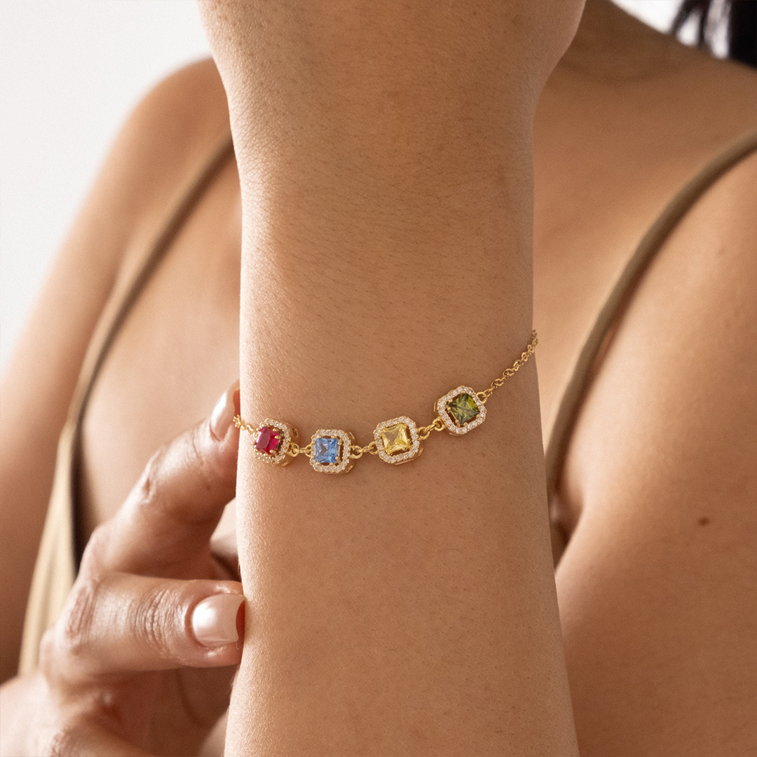 Grandma Gift Family Square Birthstone Bracelet