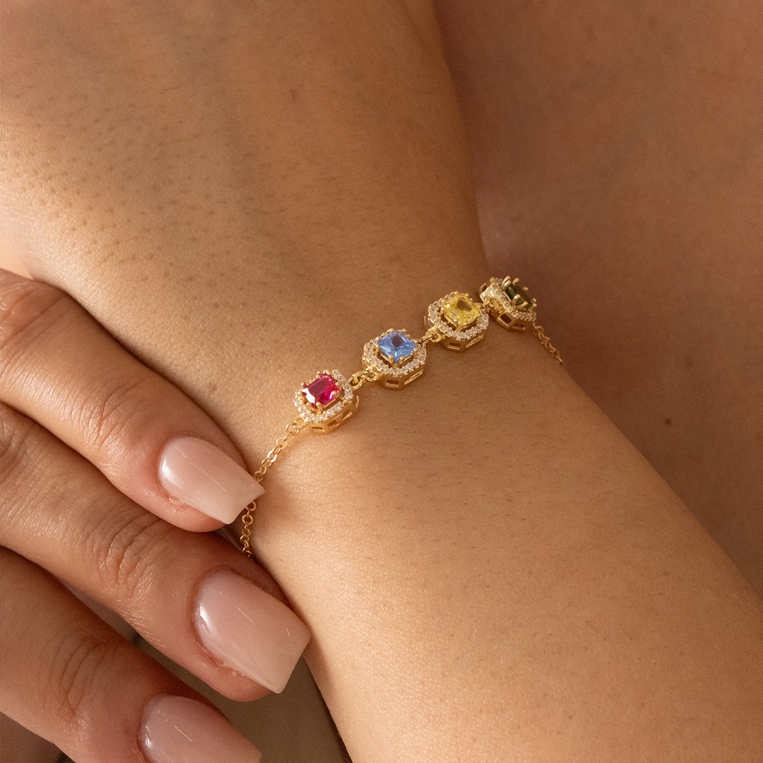 Grandma Gift Family Square Birthstone Bracelet