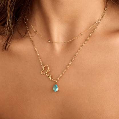 Signature Name and Birthstone Necklace