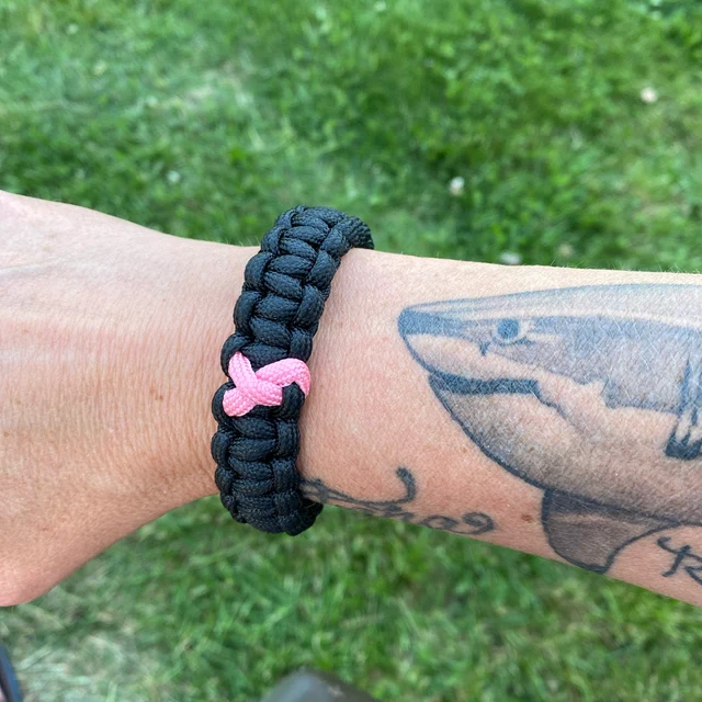 Black And Pink Ribbon Breast Cancer Awareness Bracelet