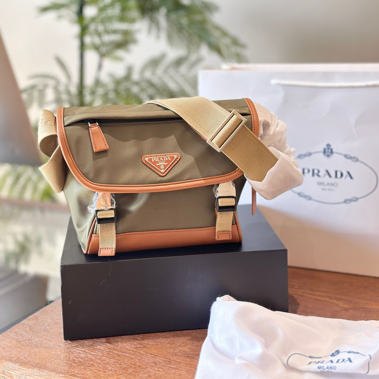 Re-Nylon and Saffiano leather shoulder bag